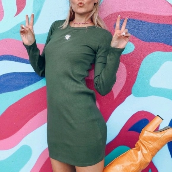 Wild Fable Ribbed Daisy Appliqué Retro Bodycon Dress XL - Picture 1 of 6